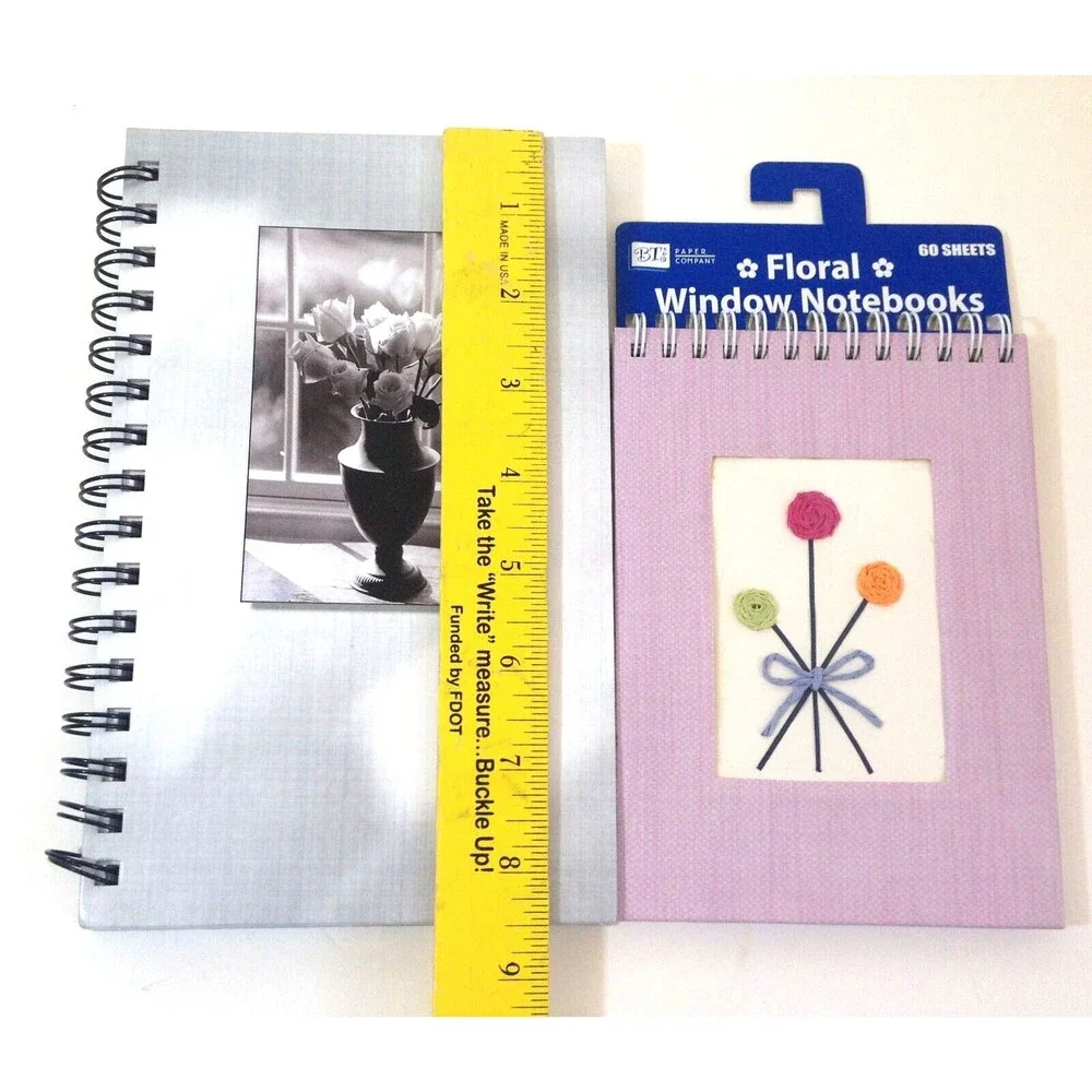 2 Nice Floral Blank Note Pads Spiral Markings By CR Gibson & BT Paper